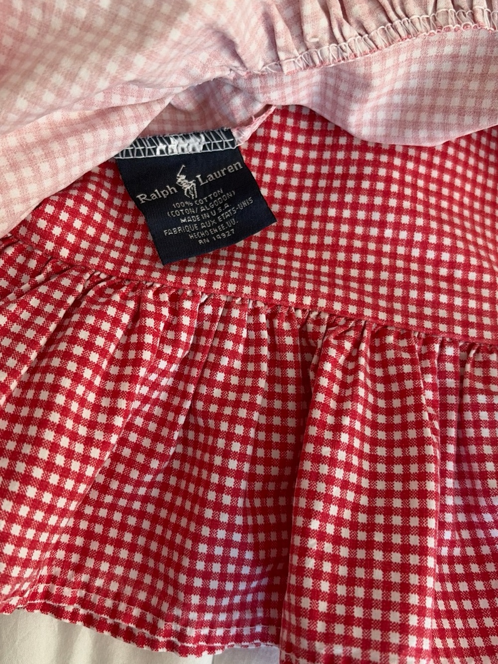 Vtg RALPH LAUREN Red Gingham Ruffled Standard Pillowcases Cotton Percale USA